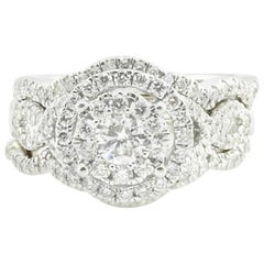 Vintage 14 Karat White Gold 3 Ring Diamond Engagement Wedding Bands Set