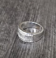 14 Karat White Gold 3-Row Baguette and Round Diamond Ring