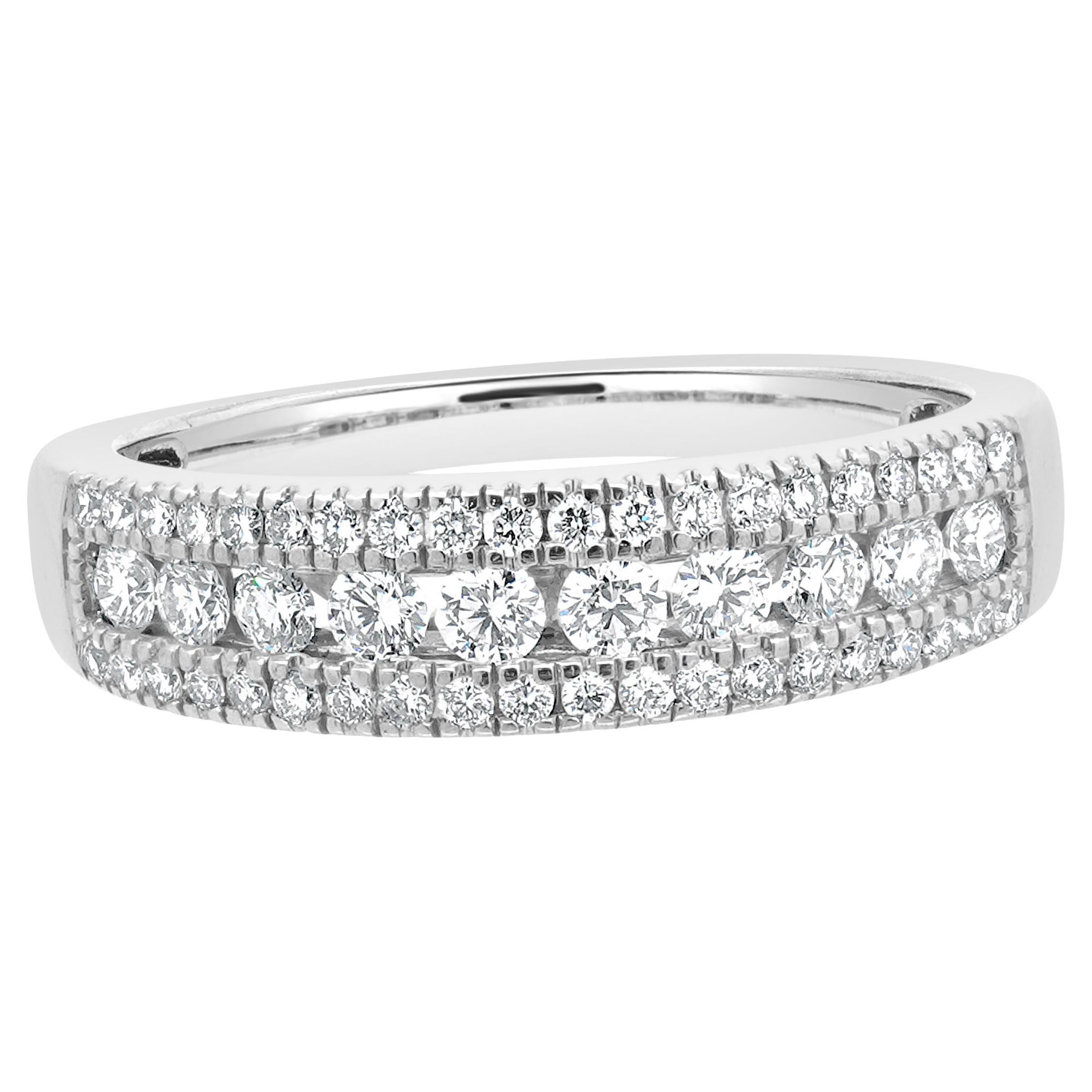 Fascia di diamanti a tre file in oro bianco 14 carati