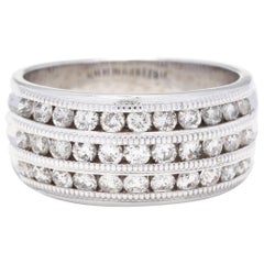 14 Karat White Gold 3-Row Diamond Milgrain Band