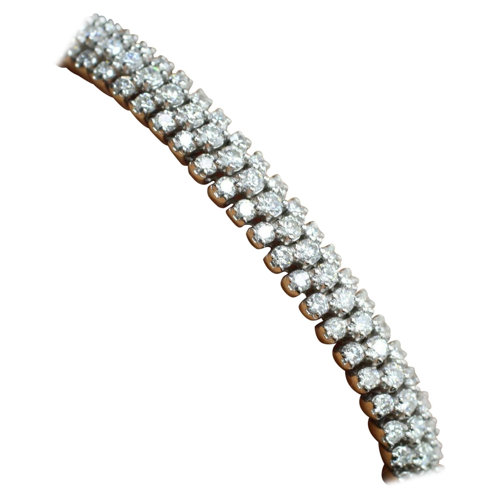 Three Rows Flexible Diamond Bracelet In 14K 18K White Yellow Gold Platinum