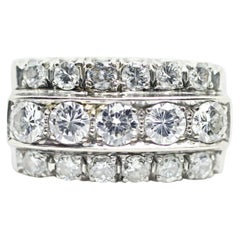 Retro 14 Karat White Gold 3-Row Diamond Wedding Ring 1.62 Carat