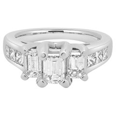 14 Karat White Gold 3 Step Emerald Diamond Engagement Ring