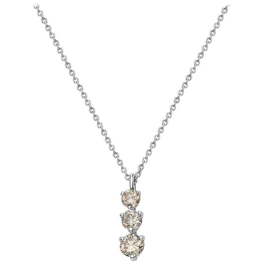 14 Karat White Gold 3-Stone Diamond Pendant Necklace For Sale