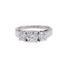 14 Karat White Gold 3-Stone Round Brilliant Cut Diamond Engagement Ring