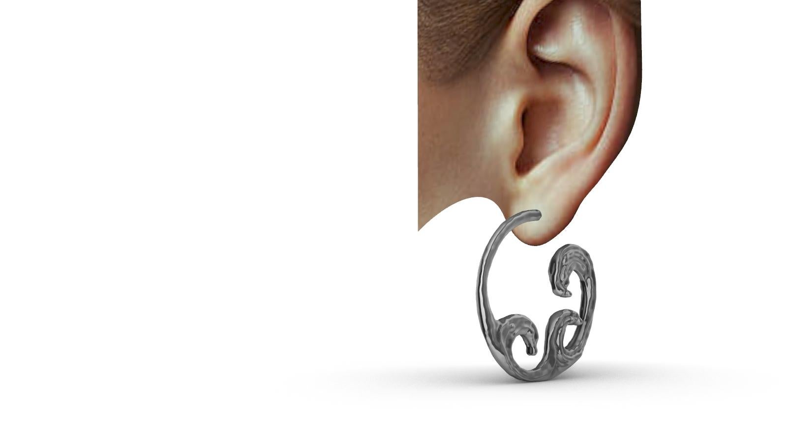 Contemporary 14 Karat White Gold 3 Waves Hoop Earrings For Sale