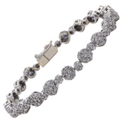 14 Karat White Gold 3.00 Carat Diamond Cluster Tennis Bracelet