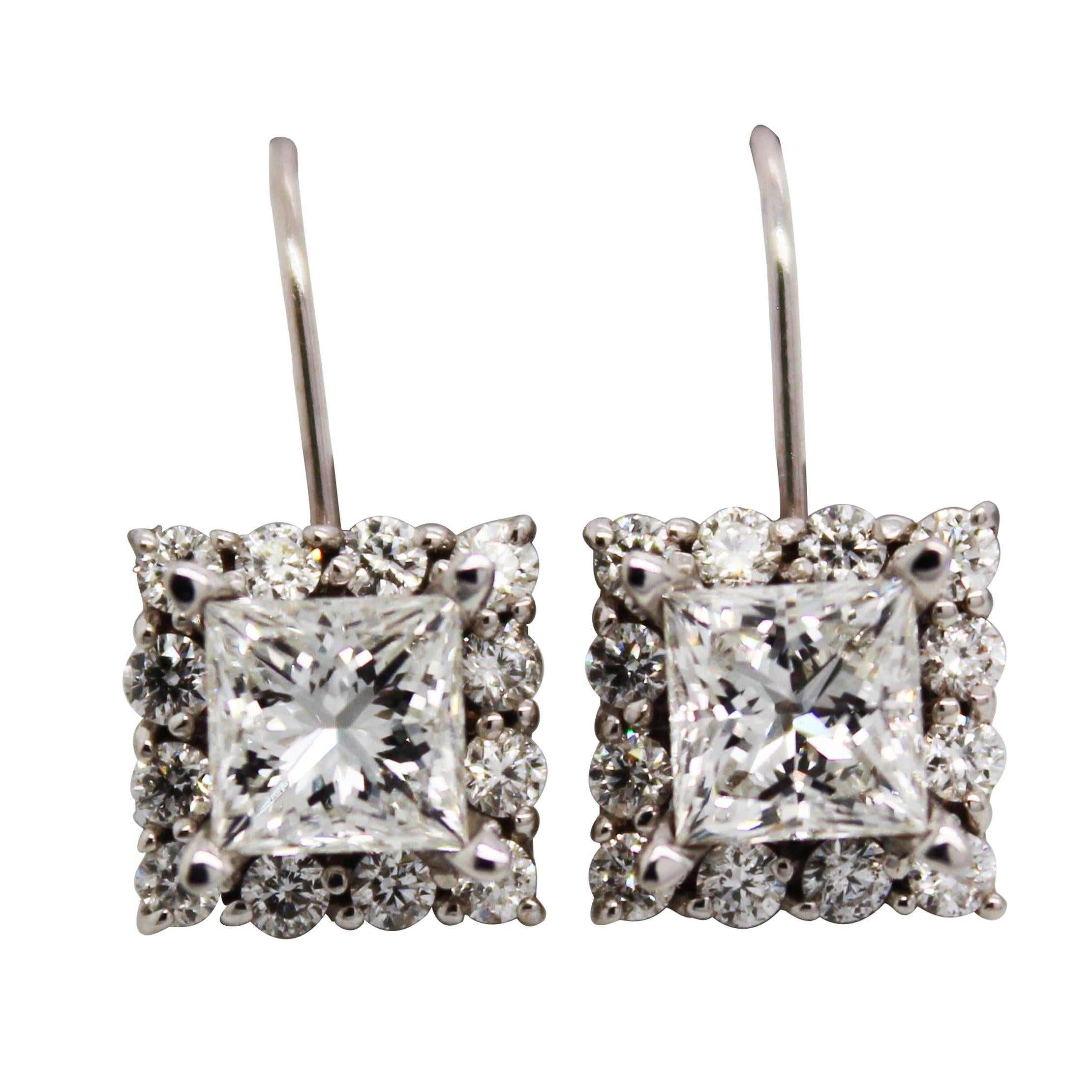 14 Karat White Gold 3.00 Carat Diamond Drop Earrings