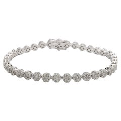 Oro blanco de 14 quilates Pulsera de tenis con racimo de flores de diamantes naturales de 3,00 quilates