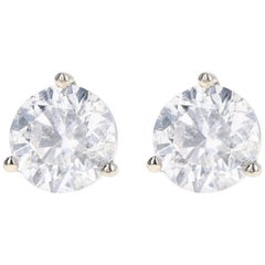 14 Karat White Gold 3.02 Carat Round Brilliant Diamond Martini Stud Earrings