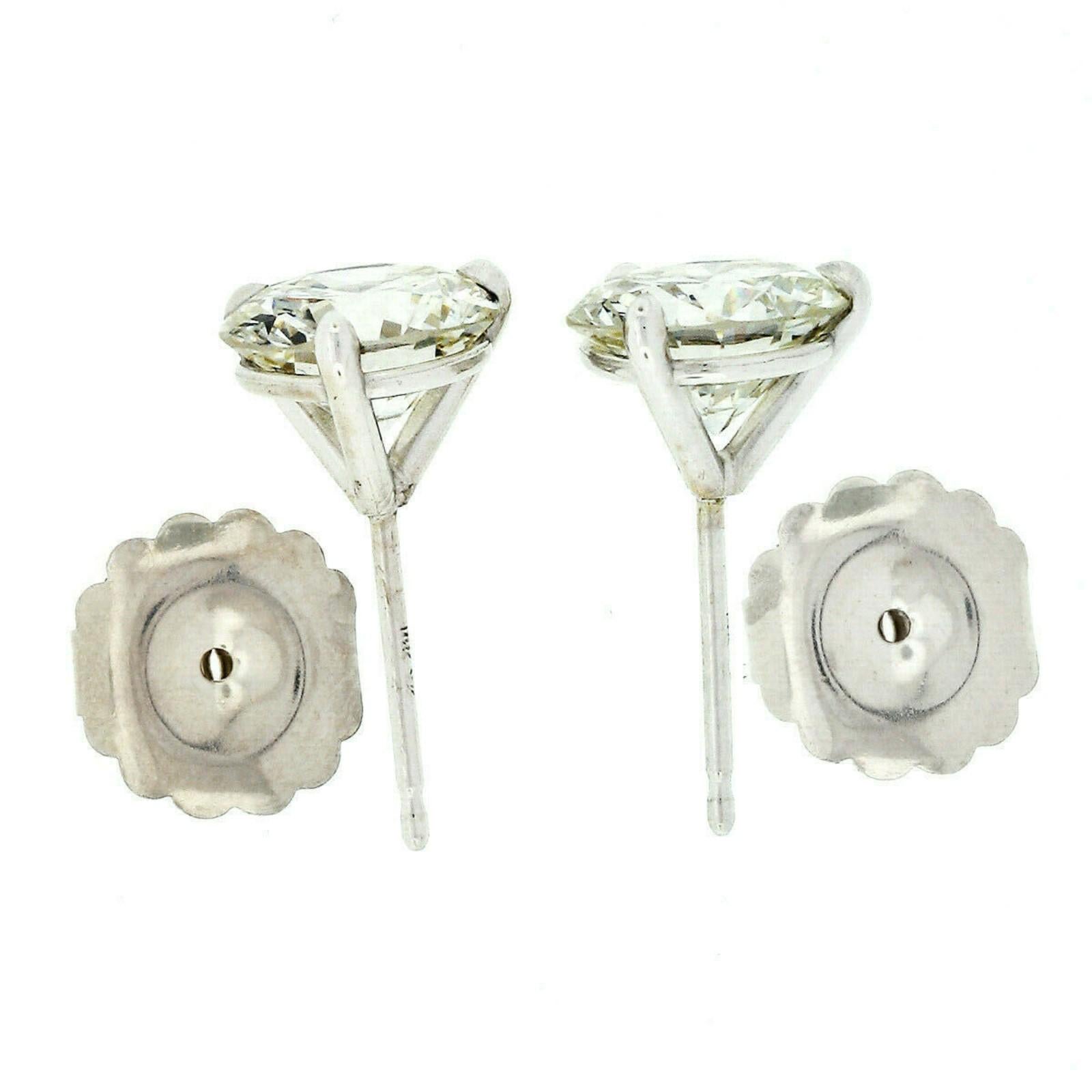 14 Karat White Gold 3.03 Carat Martini Prong Set GIA Round Diamond Stud Earrings In New Condition For Sale In Montclair, NJ