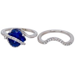 14 Karat White Gold 3.06 Carat Chatham Sapphire and Diamond Wedding Set