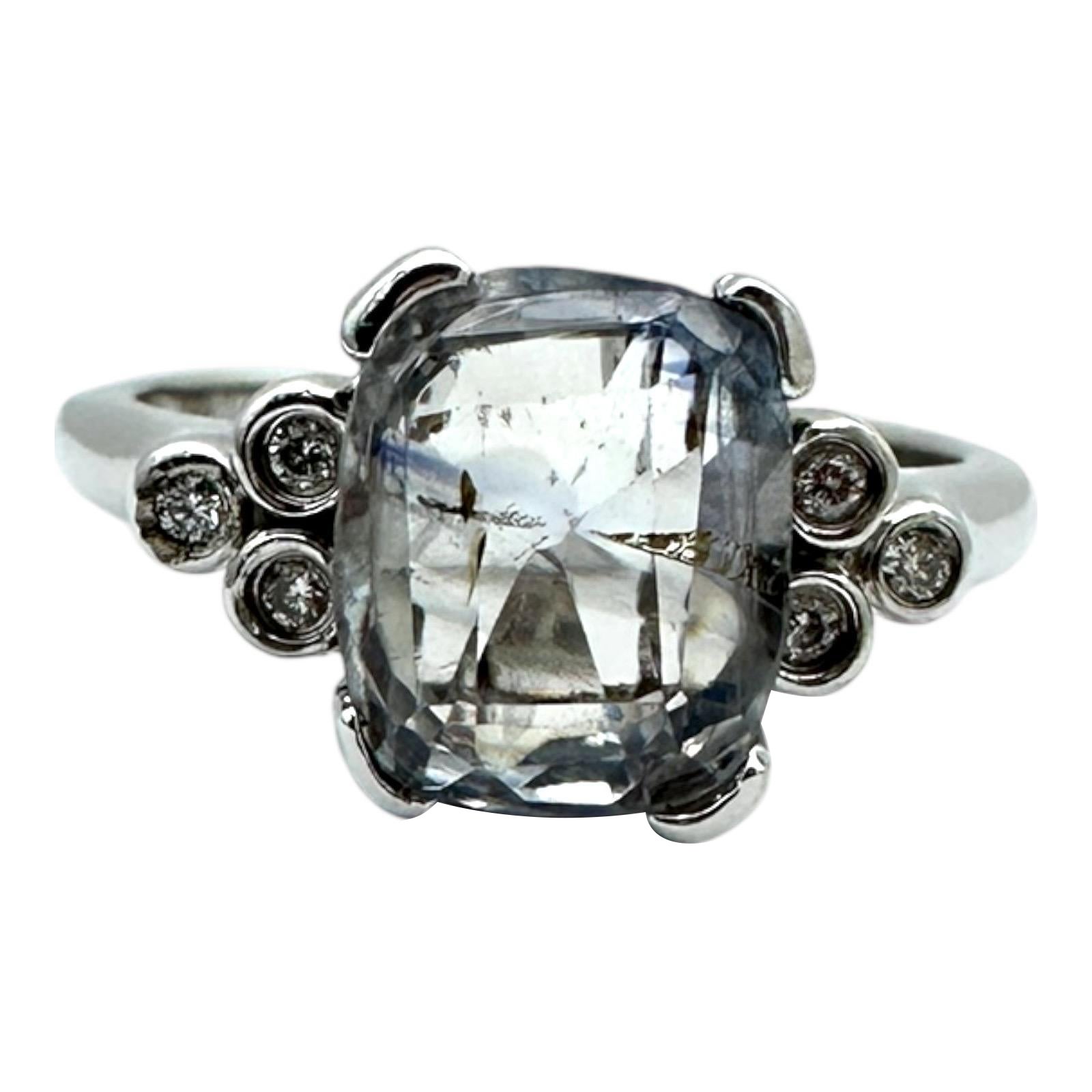 14K White Gold 3.00ct Cushion-Cut Sapphire & Diamond Vintage Ring