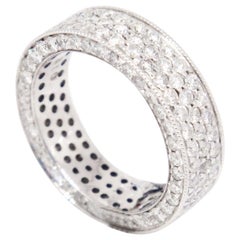 14 Karat White Gold 3.10 Carat Pavé Diamond Eternity Wide Band Ring