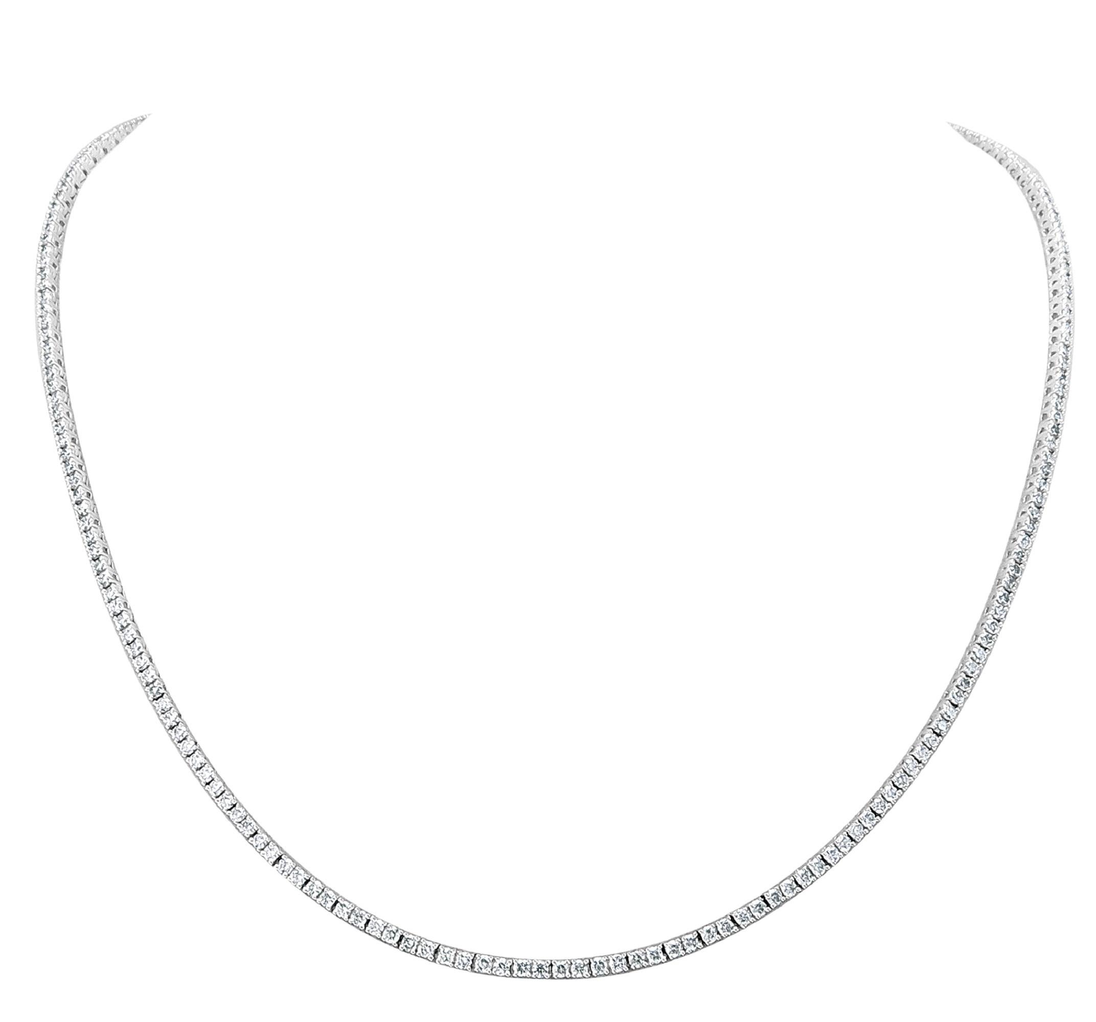 14 Karat Weißgold 3,12 Karat Diamant-Tennis-Halskette (Rundschliff) im Angebot