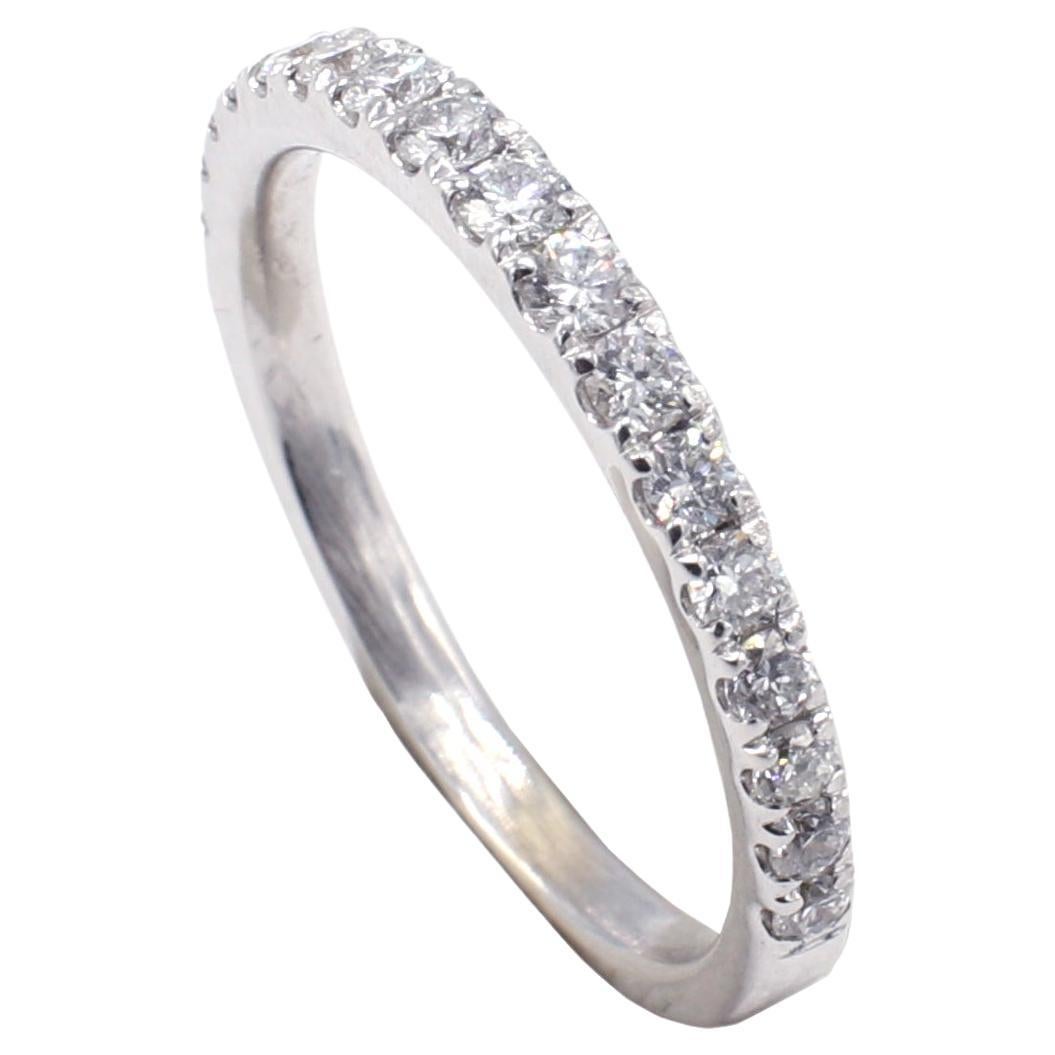14 Karat White Gold .25 Carat Half Diamond Thin Wedding Band Stackable Ring  For Sale at 1stDibs