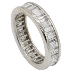 14 Karat White Gold 3.20 Carat Natural Emerald Cut Diamond Eternity Band Ring