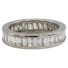 14 Karat White Gold 3.20 Carat Natural Emerald Cut Diamond Eternity Band Ring