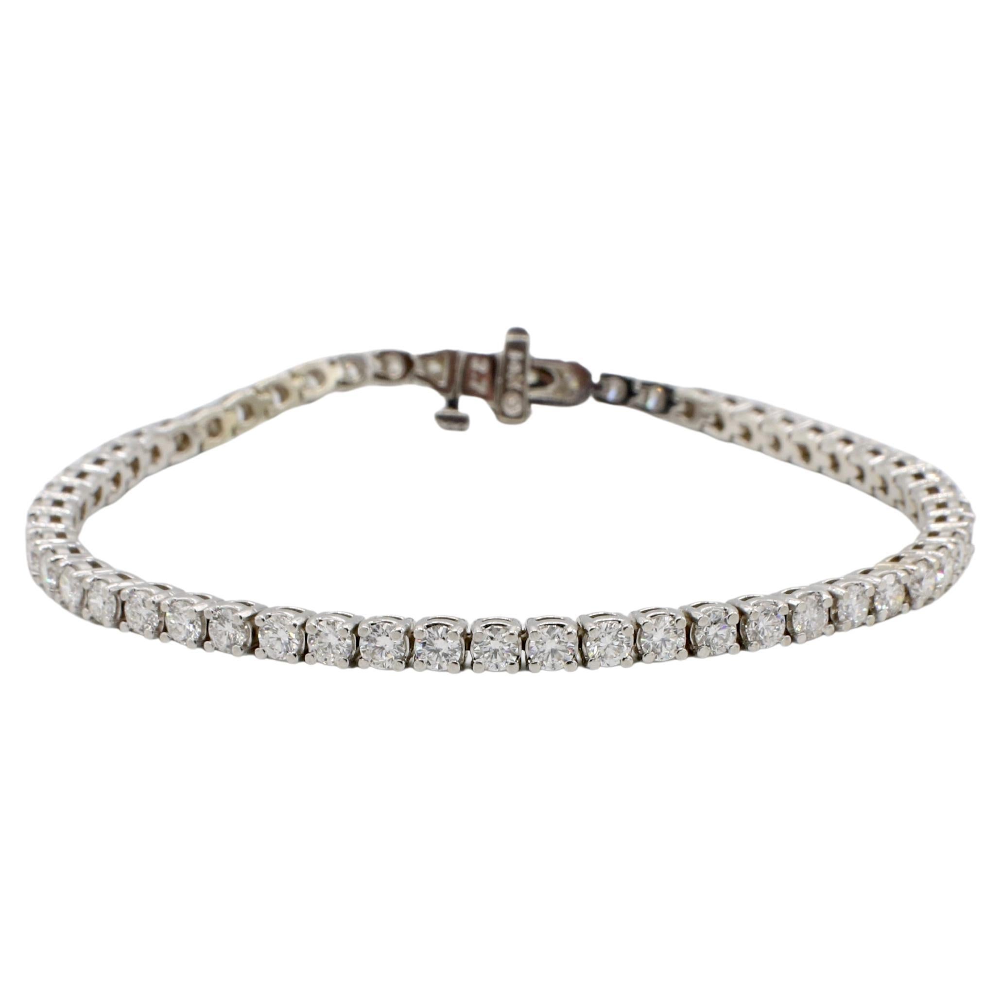 Pulsera Línea Tenis Diamante Redondo Natural Oro Blanco 14 Kilates 3,30 Quilates