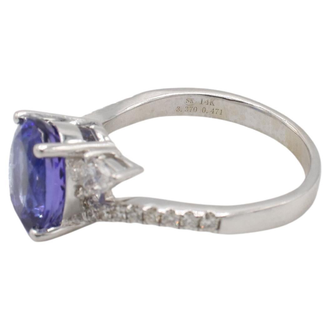 Oval Cut 14 Karat White Gold 3.37 Carat Tanzanite & Natural Diamond Cocktail Ring