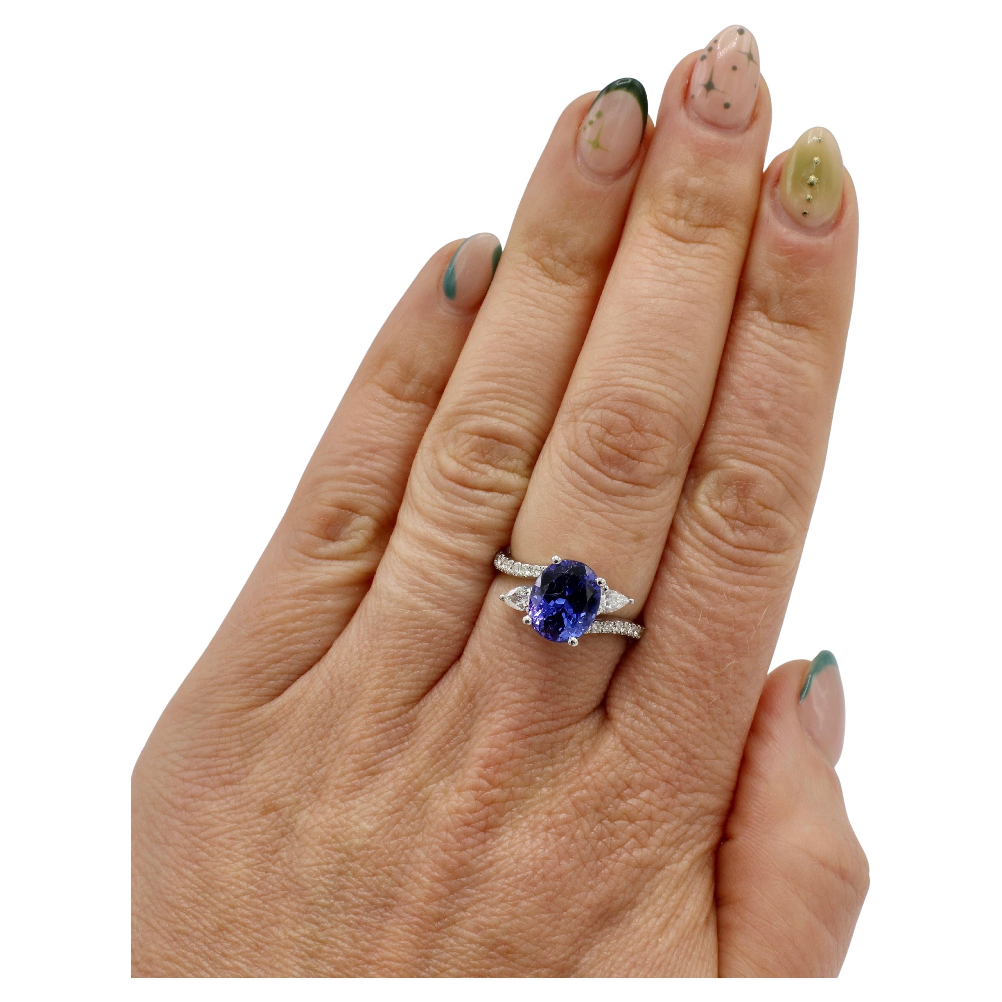 14 Karat White Gold 3.37 Carat Tanzanite & Natural Diamond Cocktail Ring In Excellent Condition In  Baltimore, MD