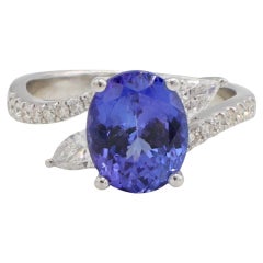 Bague cocktail en or blanc 14 carats 3,37 carats Tanzanite et diamant Nature