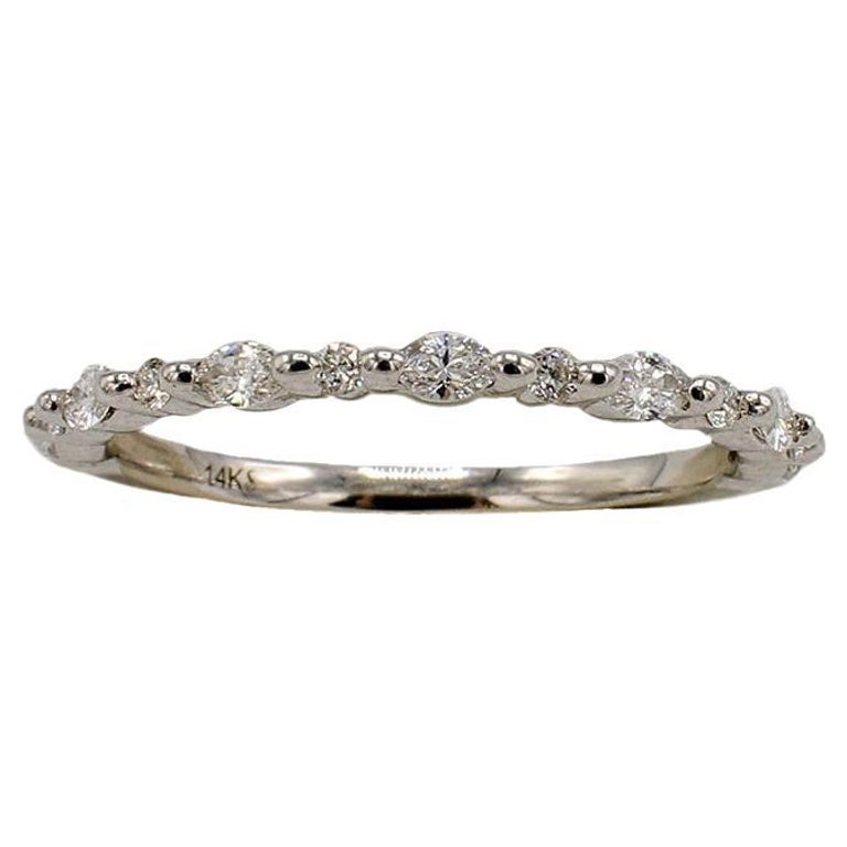 Half R Indesign 14 Karat White Gold .35 Carat Marquise and Round Diamond Half Wedding ...