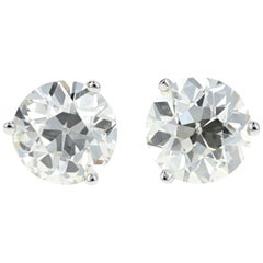 14 Karat White Gold 3.83 Carat Total Weight Old European Cut Diamond Studs