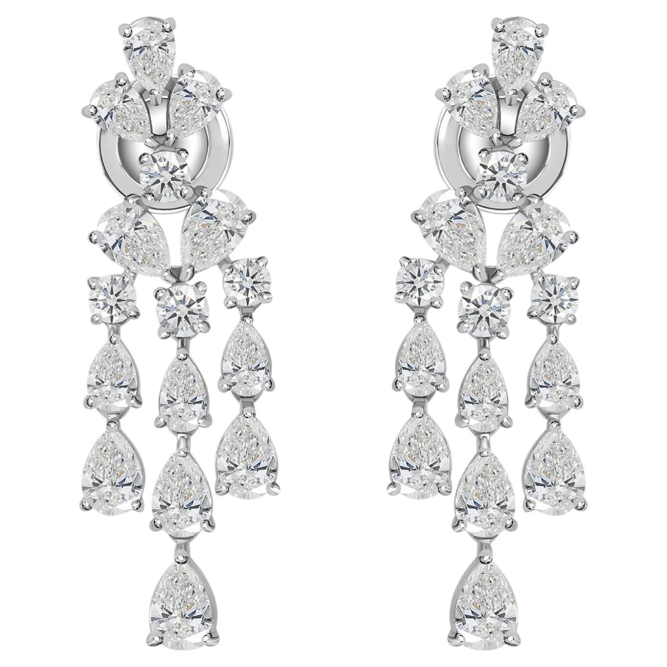 14 Karat White Gold 3.89 Carat Natural SI/H Diamond Chandelier Earrings