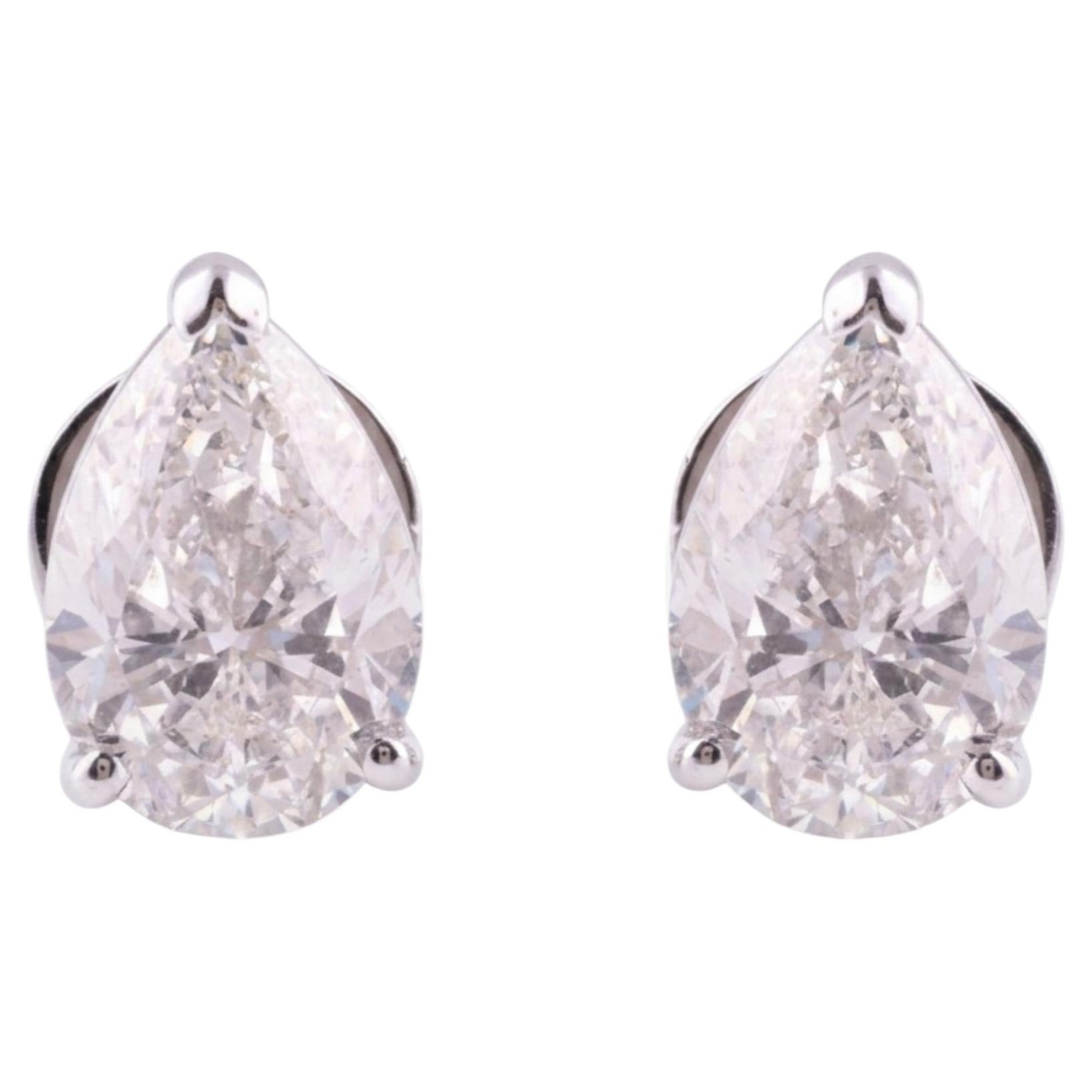 14 Karat White Gold 3.97 Carat SI/H Pear Diamond Solitaire Stud Earrings For Sale