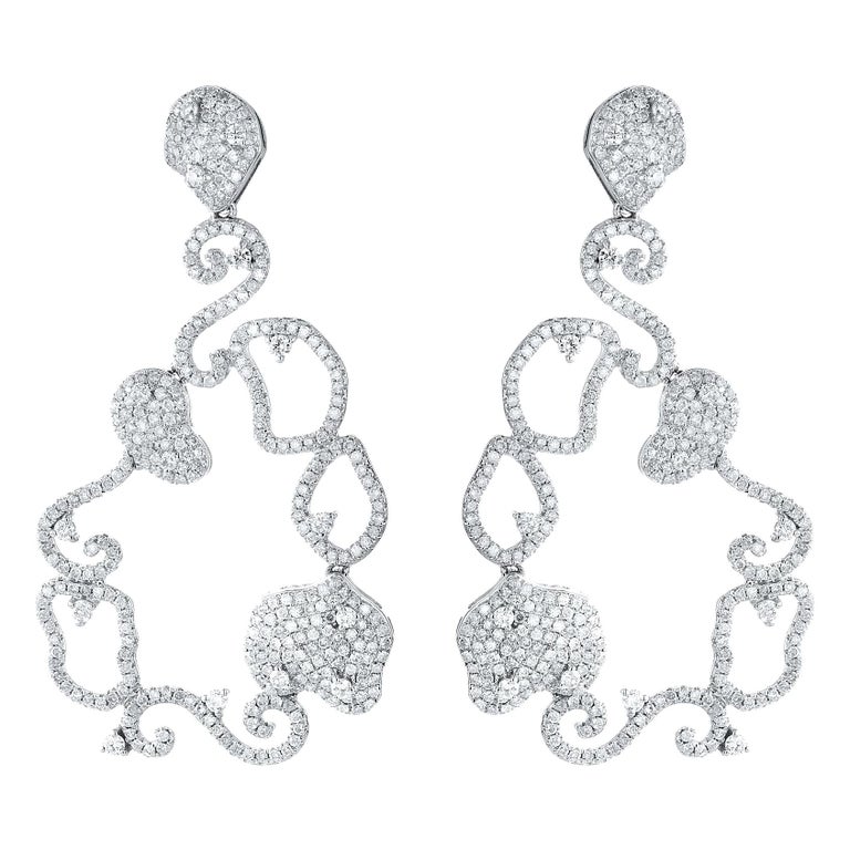 14 Karat White Gold 4 Carat Diamond Earrings For Sale at 1stDibs