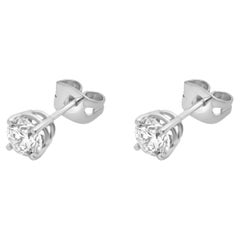 14 Karat White Gold 4-Prong Set Round Brilliant Cut Diamond Stud Earrings