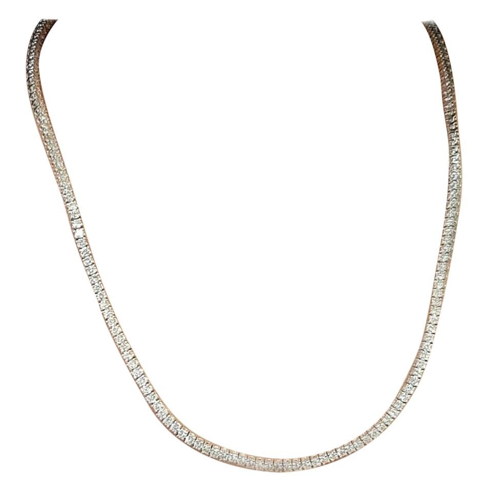 14 Karat White Gold 4 Prong Straight Diamond Necklace 16.98 Carat For Sale