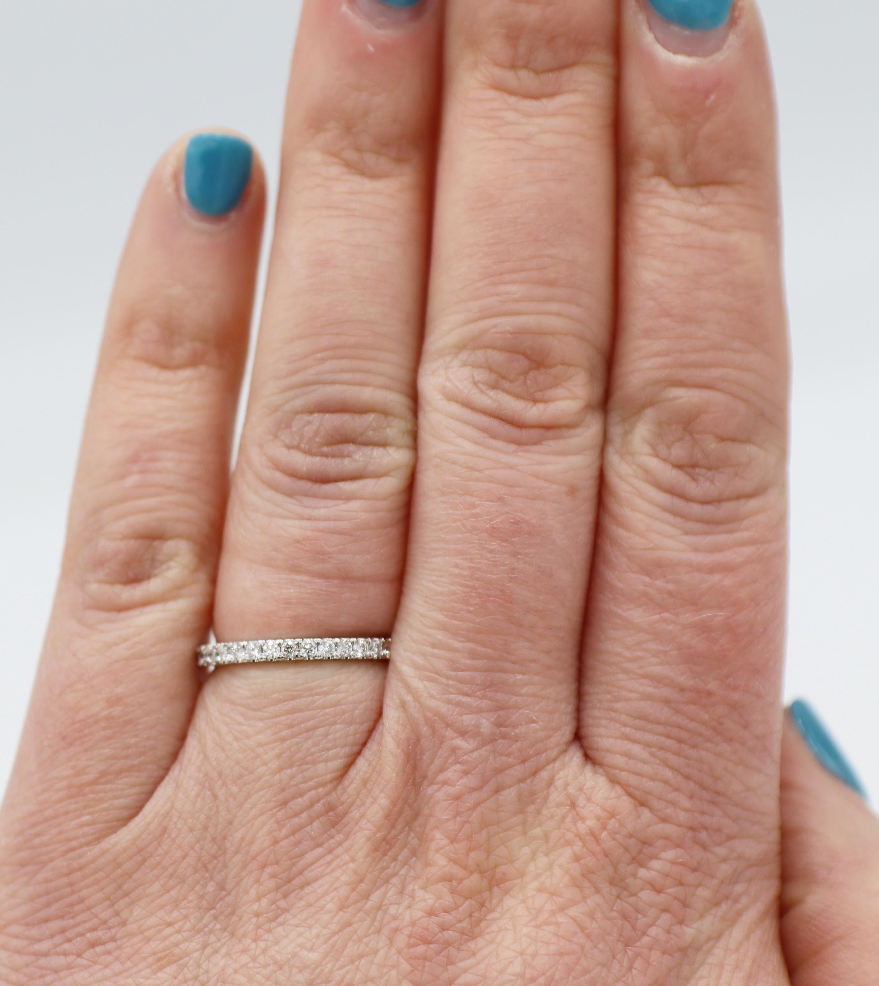 Round Cut 14 Karat White Gold .40 Carat Half Natural Diamond Wedding Band Ring For Sale