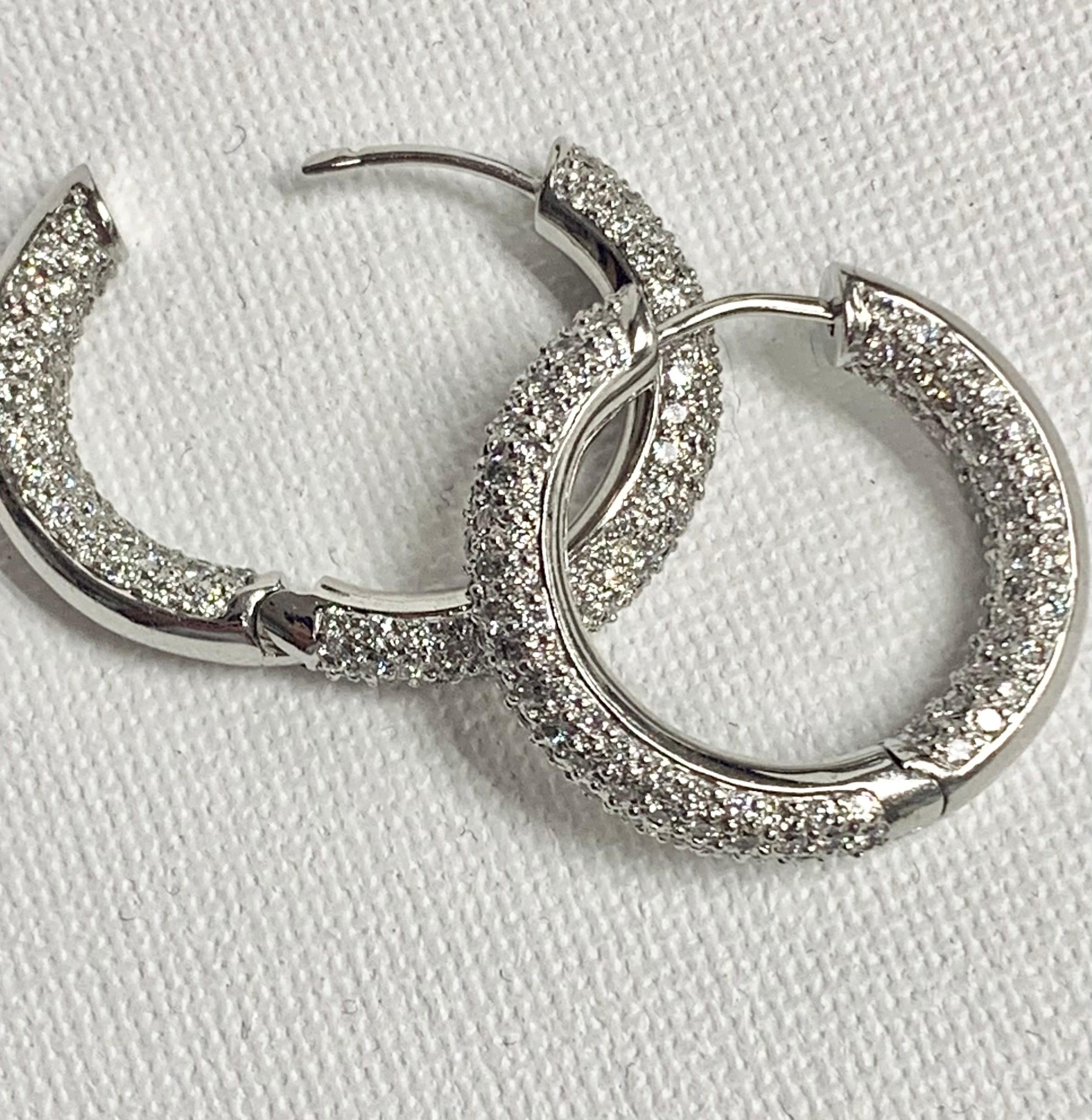 Art Nouveau Pavé Diamond, White Gold Hoop Earrings For Sale
