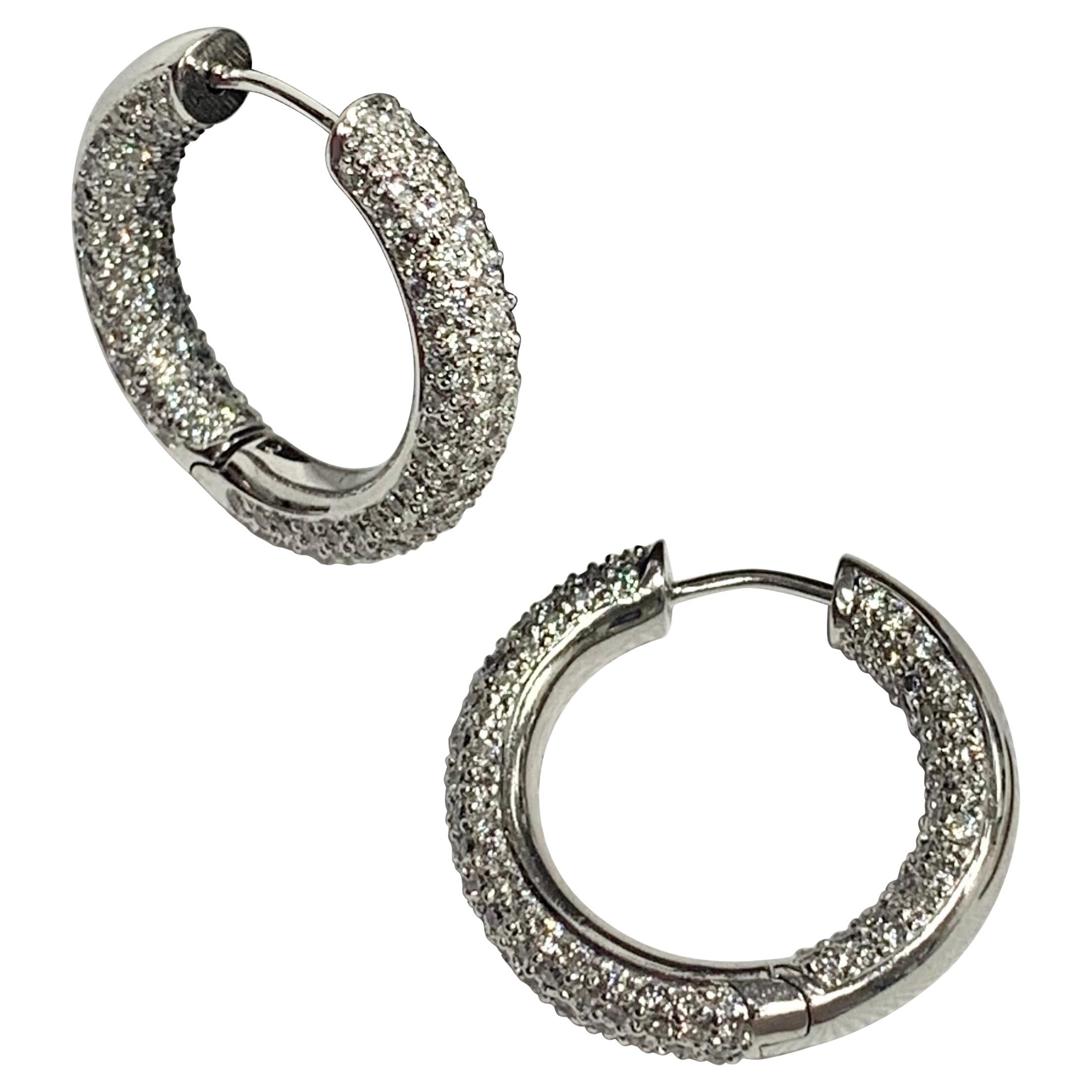 Pavé Diamond, White Gold Hoop Earrings For Sale