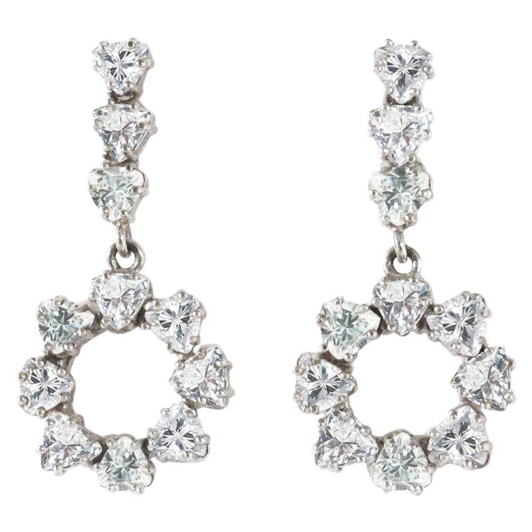14 Karat White Gold 4.09 Carat Diamond Earrings For Sale