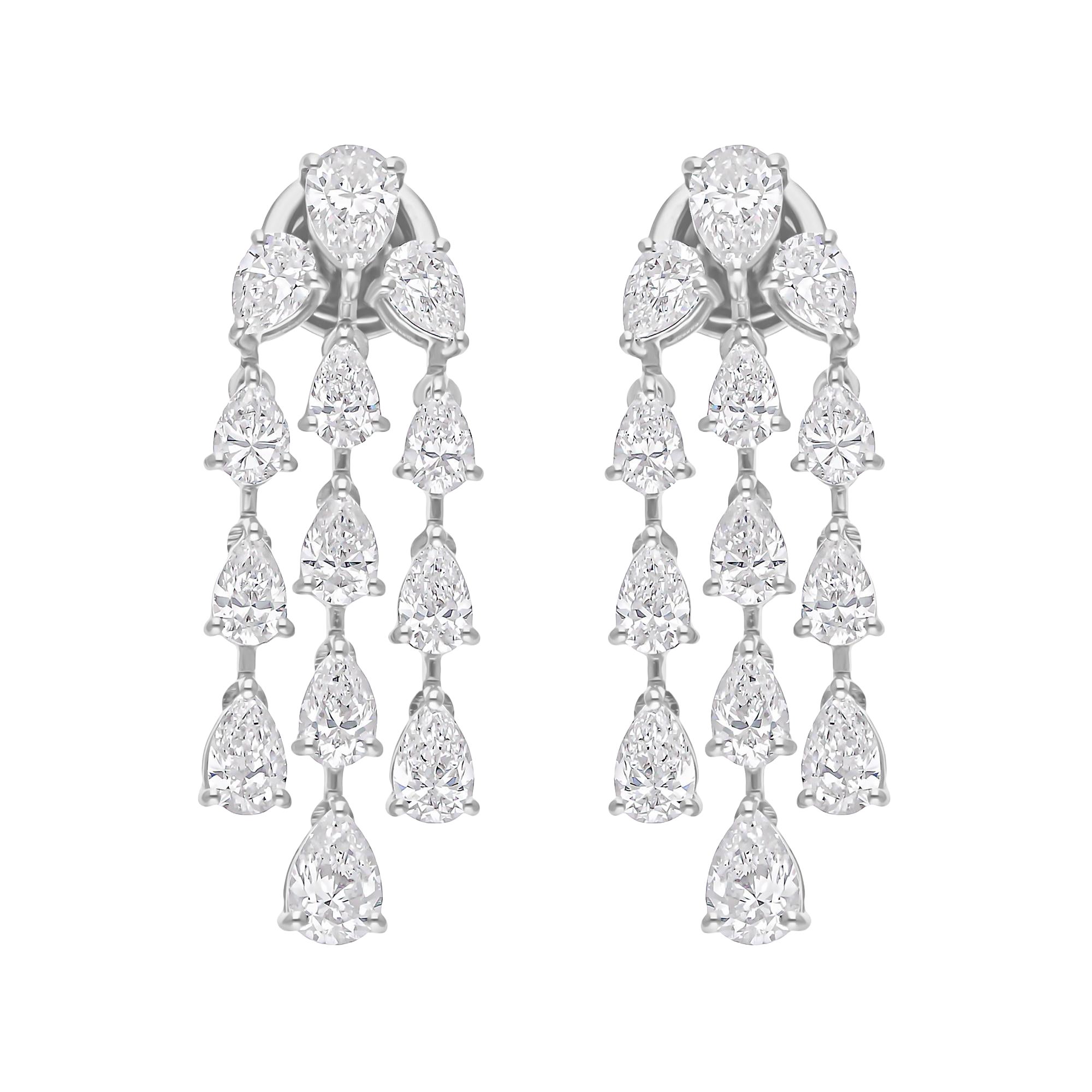 4.45 Carat SI/H Natural Diamond Chandelier Drop Earrings 14 Karat White Gold