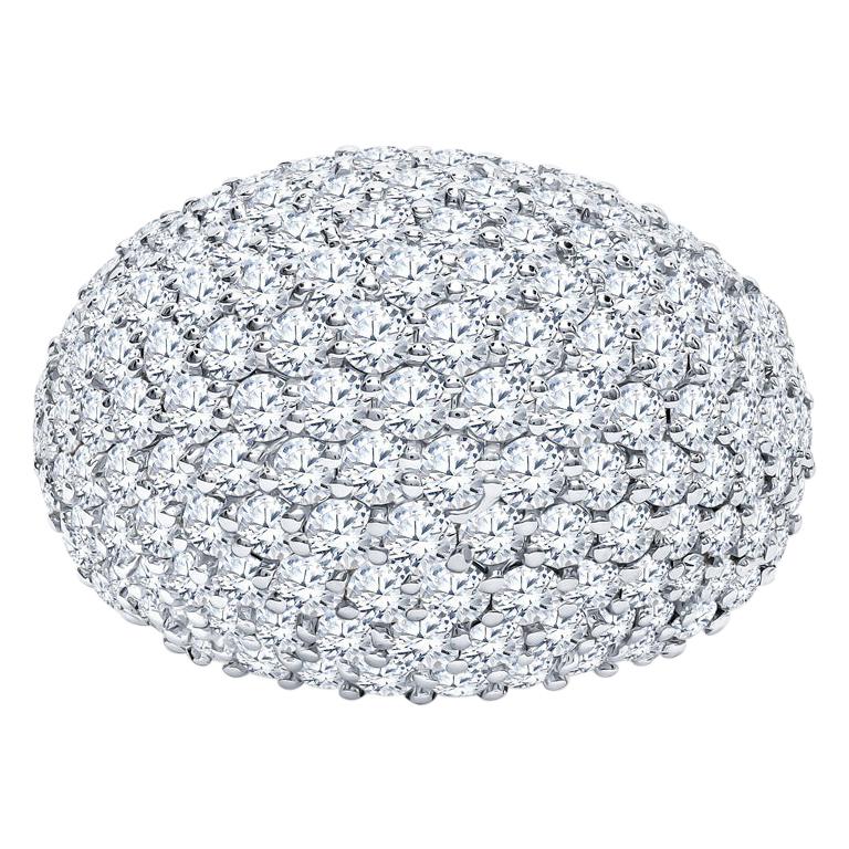 14 Karat White Gold 4.50 Carat Diamond Cluster Dome Ring