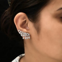 14 Karat White Gold 4.70Ct Natural Diamond Ear Climber Drop Bridal Earrings