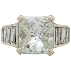 Used 14 Karat White Gold 4.80 Carat Princess Cut Diamond Engagement Ring I1/G