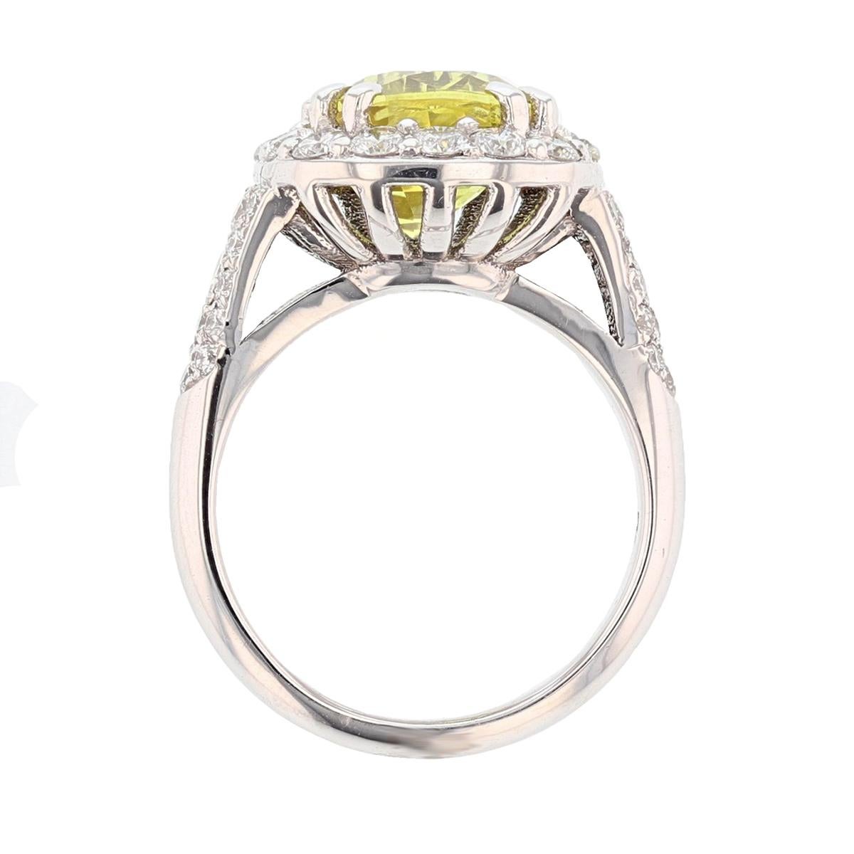 14 Karat White Gold 4.85 Carat Cushion Cut Yellow Sapphire Diamond Ring In New Condition For Sale In Houston, TX