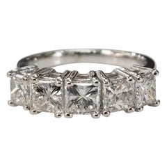14 Karat White Gold 5 Princess Cut Diamonds Anniversary Wedding Ring 2.35 Carat