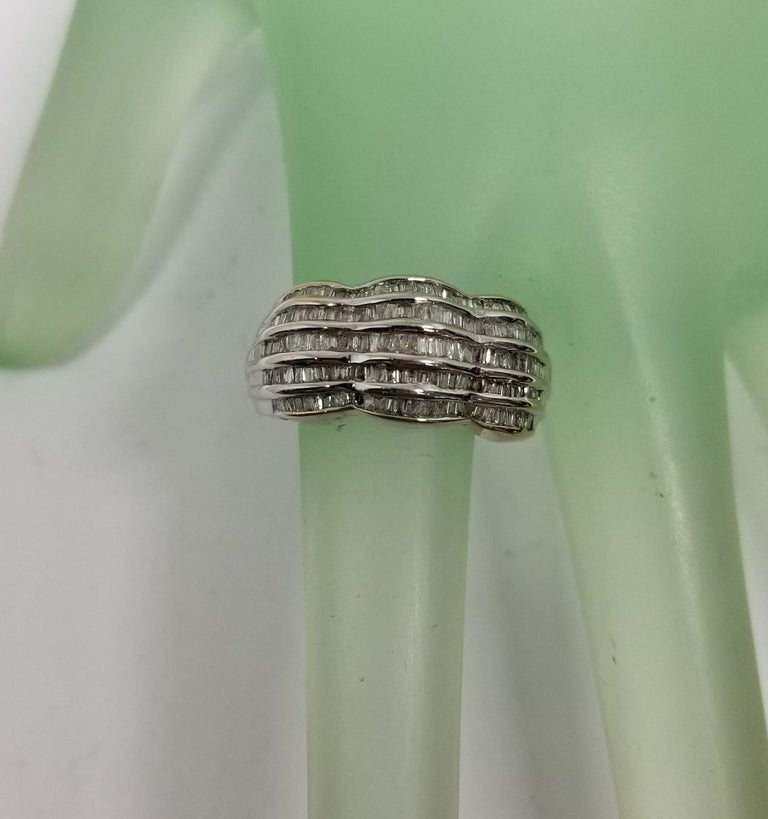 14 Karat White Gold 5-Row Diamond Baguette Channel Set Ring For Sale at ...
