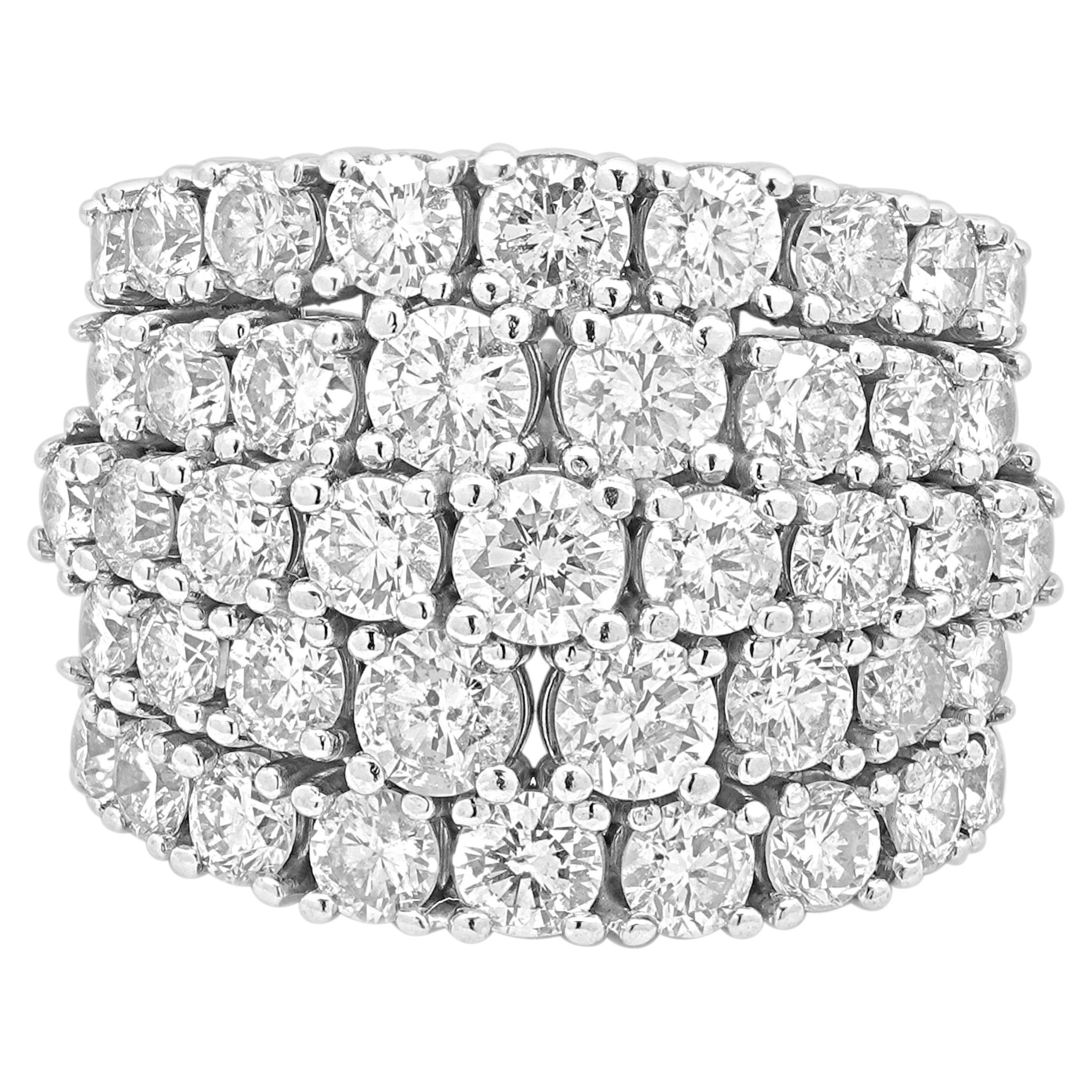 14 Karat White Gold 5-Row Prong Set Round Cut Diamond Band