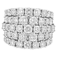 14 Karat White Gold 5-Row Prong Set Round Cut Diamond Band