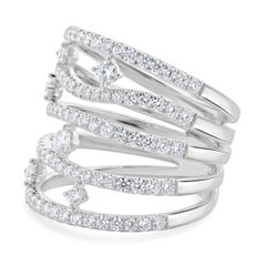 14 Karat White Gold 5 Row Sprinkled Diamond Fashion Ring