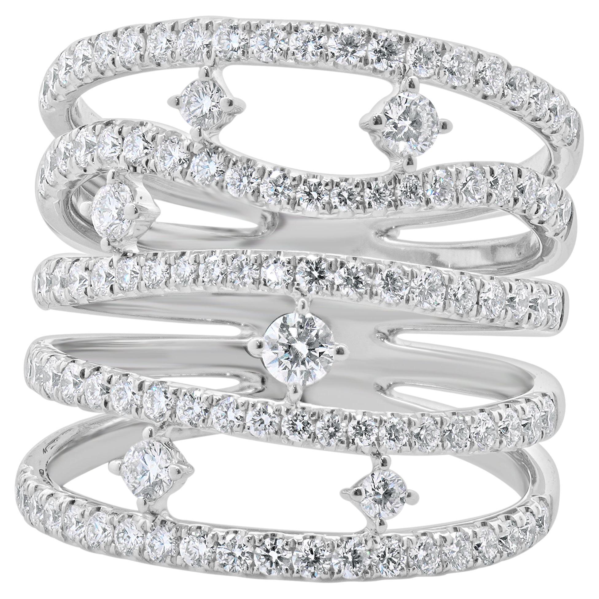 14 Karat White Gold 5 Row Sprinkled Diamond Fashion Ring