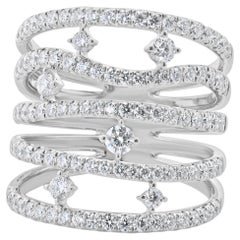 14 Karat White Gold 5 Row Sprinkled Diamond Fashion Ring