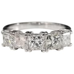 14 Karat White Gold 5-Stone Princess Cut Diamond Anniversary Ring 1.80 Carat